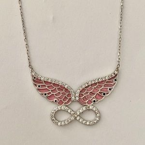 Angel wings necklace evil eye clear cz 925 silver